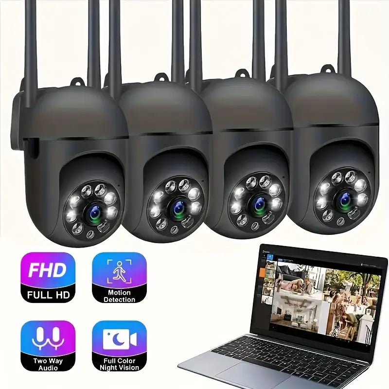 4 units of 360° pan-tilt wireless cameras with 1080P full HD | USB power supply design for easy installation