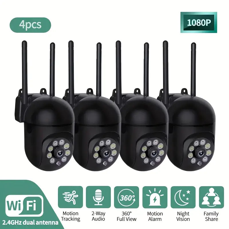 4 units of 360° pan-tilt wireless cameras with 1080P full HD | USB power supply design for easy installation